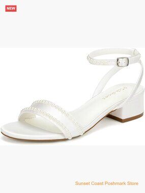 Low Heel Bridal Sandals Open Toe Pearl Satin Wedding Shoes